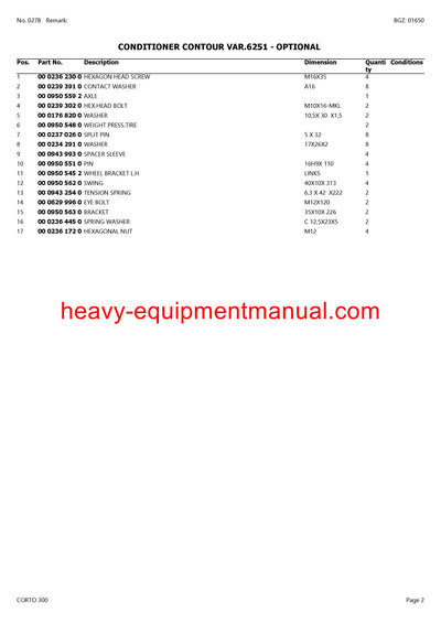 Download Claas Corto 300 Mower Parts Catalog Manual PDF SN 34001001-34099999