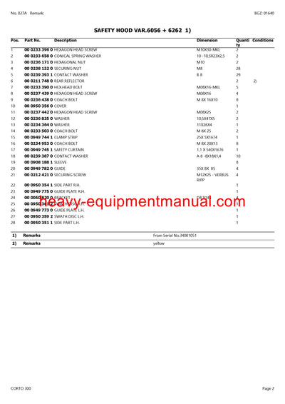 PDF Claas 300 Corto Mower Parts Manual Download