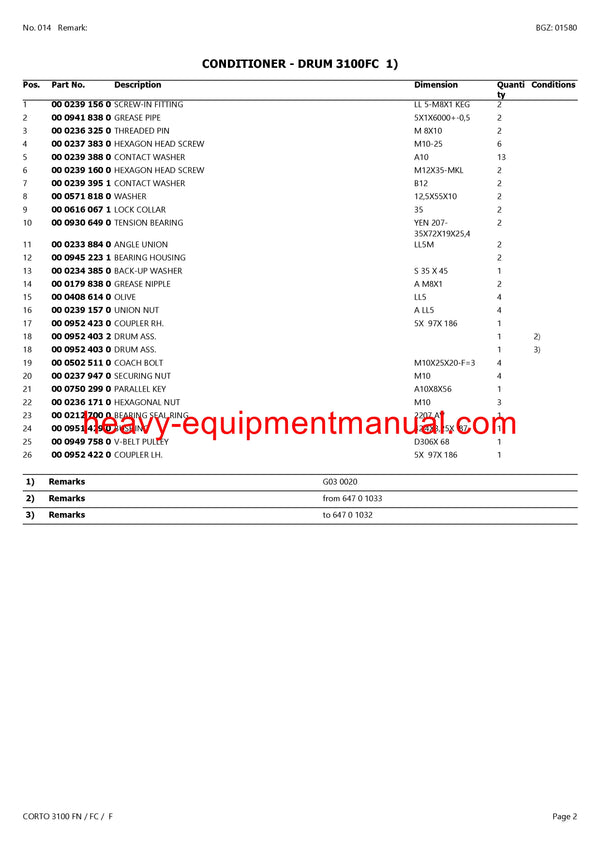 PDF Claas 3100 FN FC F Corto Mower Parts Manual Download