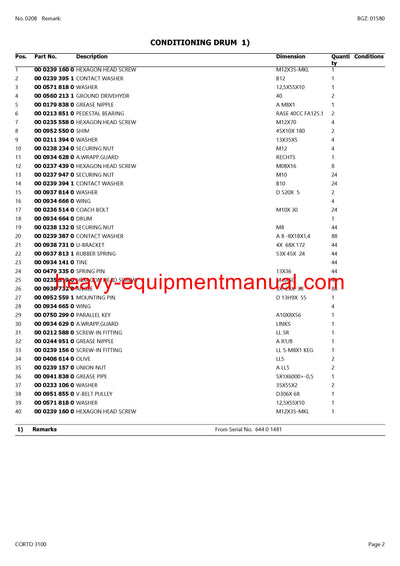 Download Claas Corto 3100 Mower Parts Catalog Manual PDF SN 64401001-64499999