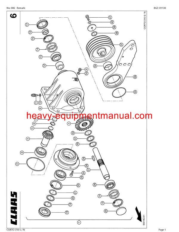PDF Claas 310 S/N Corto Mower Parts Manual Download