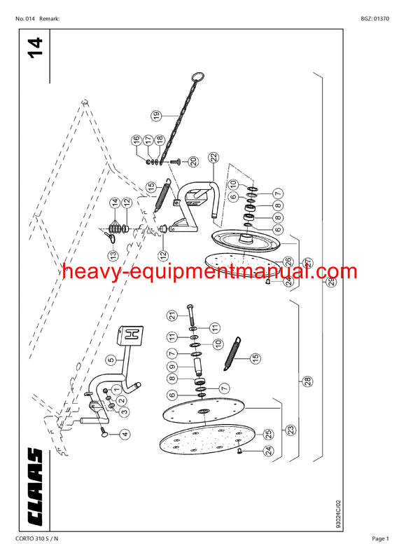 PDF Claas 310 S/N Corto Mower Parts Manual Download