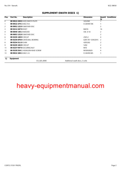 PDF Claas 3150 F Corto Profil Mower Parts Manual Download
