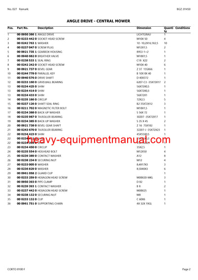 PDF Claas 8100 F Corto Mower Parts Manual Download
