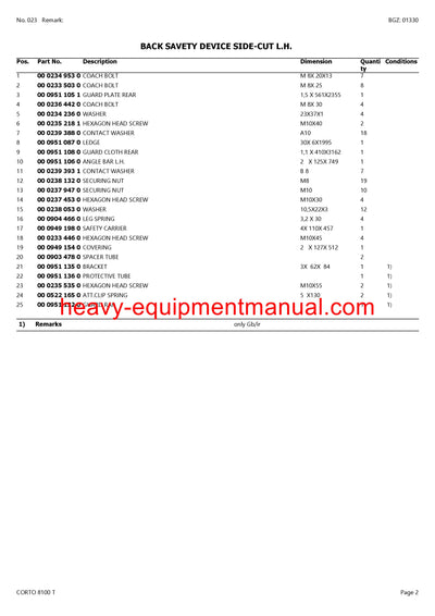 PDF Claas 8100 T Corto Mower Parts Manual Download