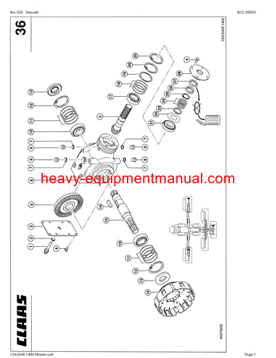 PDF Claas 1400 Cougar Mower Unit Parts Manual Download