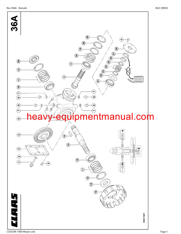 Download Claas Cougar 1400 Mower Unit Parts Manual PDF