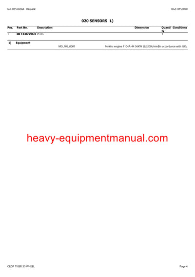 Download Claas Crop Tiger 30 Terra Trac Mid Combine Parts Manual PDF
