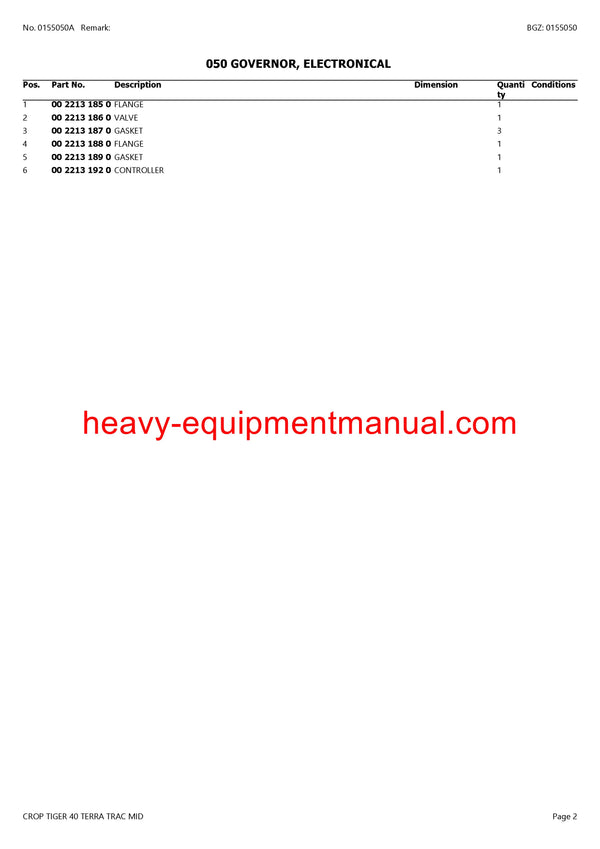 Download Claas Crop Tiger 40 Terra Trac Mid Combine Parts Manual PDF