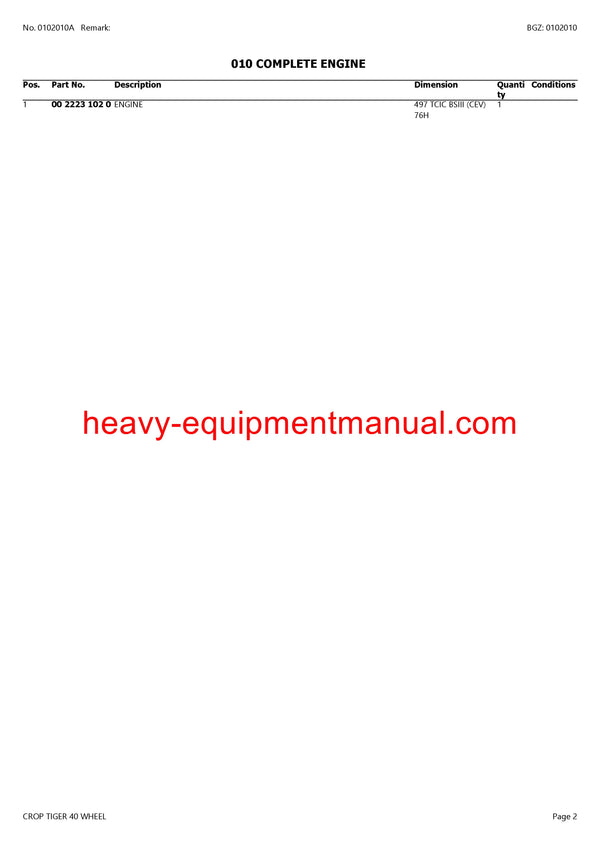 Download Claas Crop Tiger 40 Wheel Combine Parts Catalog Manual PDF