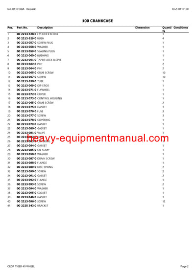 Download Claas Crop Tiger 40 Wheel Combine Parts Catalog Manual PDF