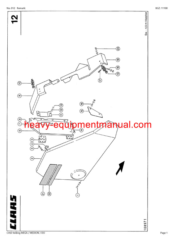 Download Claas C450 Folding Mega Medion Dominator Cutterbar Parts Manual PDF