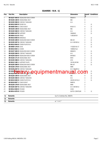 Download Claas C450 Folding Mega Medion Dominator Cutterbar Parts Manual PDF