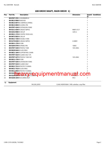 PDF Claas C490 - C370 Lexion Tucano Cutterbar Parts Manual Download