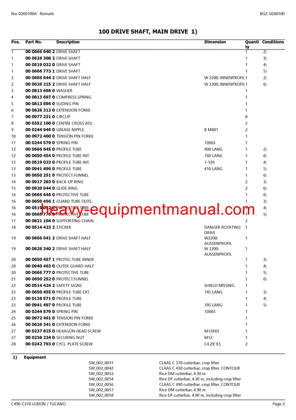PDF Claas C490 - C370 Lexion Tucano Cutterbar Parts Manual Download