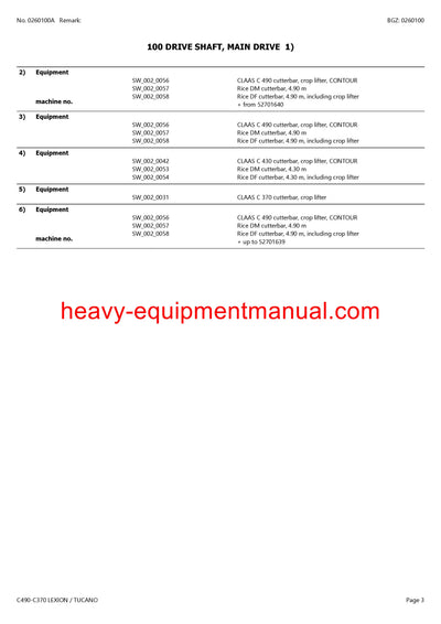 PDF Claas C490 - C370 Lexion Tucano Cutterbar Parts Manual Download