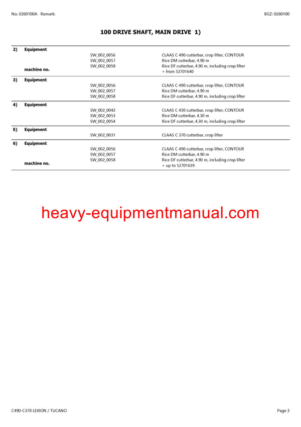 PDF Claas C490 - C370 Lexion Tucano Cutterbar Parts Manual Download