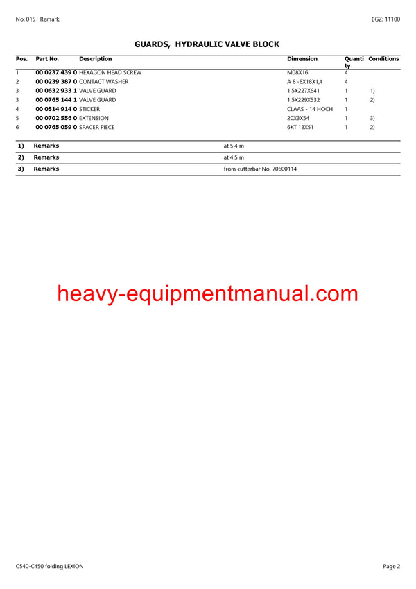 Download Claas C540-C450 Folding Lexion Cutterbar Parts Manual PDF