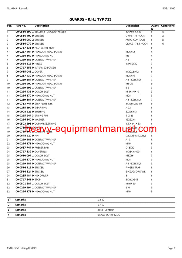 Download Claas C540-C450 Folding Lexion Cutterbar Parts Manual PDF