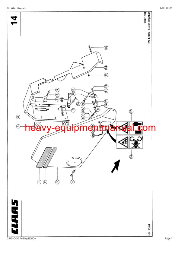Download Claas C540-C450 Folding Lexion Cutterbar Parts Manual PDF