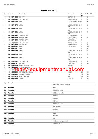 PDF Claas C750 - C450 Rape Lexion Cutterbar Parts Manual Download