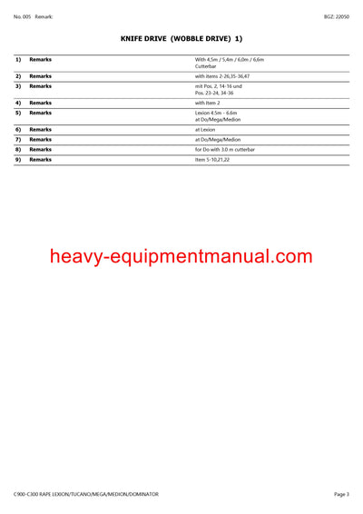 PDF Claas C900 - C300 Rape Lexion Tucano Mega Medion Dominator Cutterbar Parts Manual
