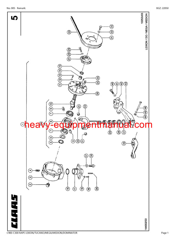 Download Claas C900-C300 Rape Lexion Tucano Mega Medion Dominator Cutterbar Parts Manual