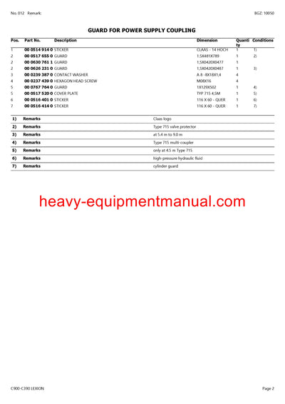 Download Claas C900-C390 Lexion Cutterbar Parts Manual SN 71100011-71199999