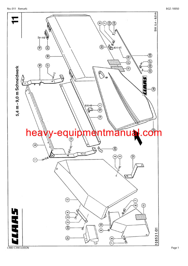 Download Claas C900-C390 Lexion Cutterbar Parts Manual SN 71100011-71199999