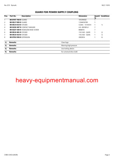Download Claas C900-C450 Lexion Cutterbar Parts Catalog Manual SN 71500012-71599999