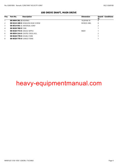 PDF Claas 1350 - 1050 Maxflex Lexion Tucano Cutterbar Parts Manual