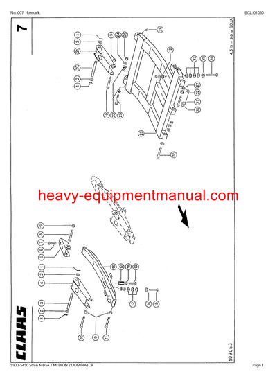 Download Claas S900-S450 Soja Mega Medion Dominator Cutterbar Parts Catalog Manual