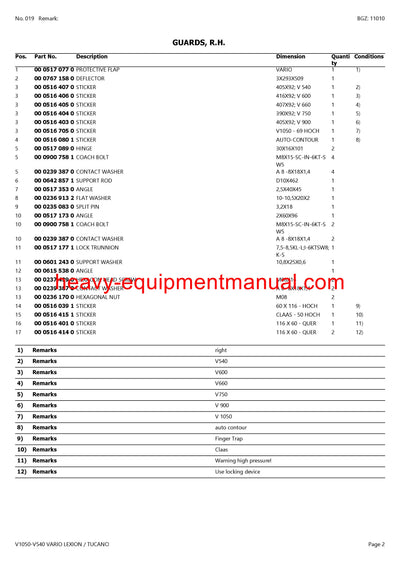 PDF Claas V1050 - V540 Vario Lexion Tucano Cutterbar Parts Manual