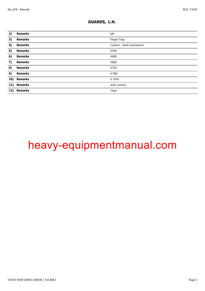 PDF Claas V1050 - V540 Vario Lexion Tucano Cutterbar Parts Manual