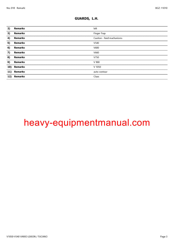 PDF Claas V1050 - V540 Vario Lexion Tucano Cutterbar Parts Manual