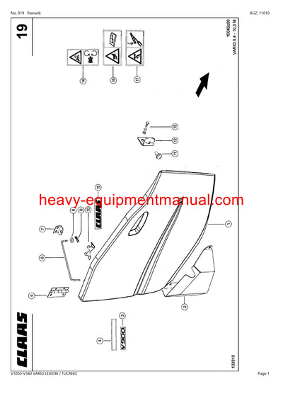 DOWNLOAD CLAAS V1050-V540 VARIO LEXION TUCANO CUTTERBAR PARTS MANUAL SN D0400011-D0499999