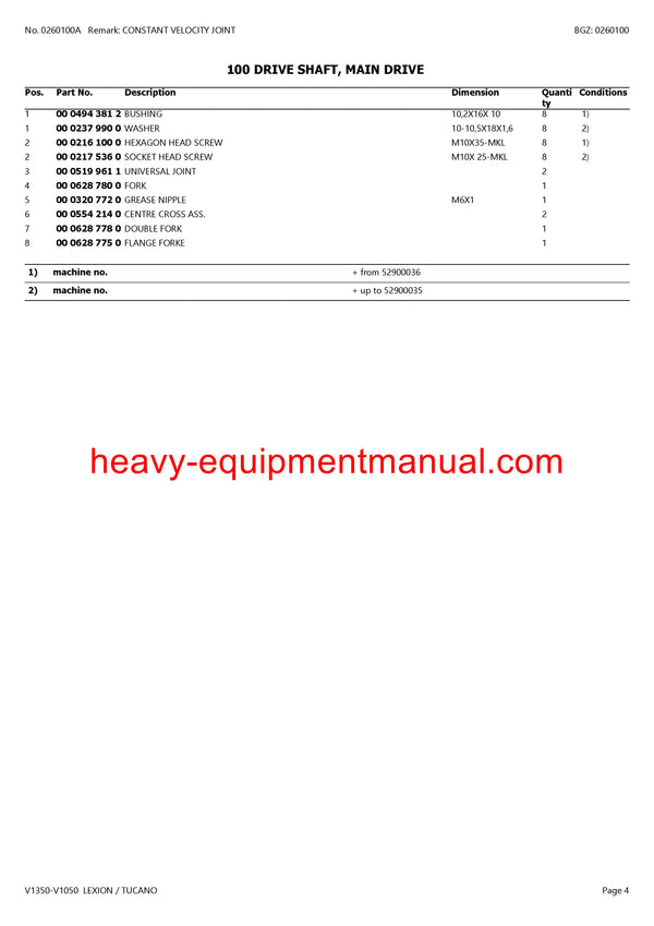 CLAAS V1350-V1050 LEXION TUCANO CUTTERBAR PARTS CATALOG MANUAL