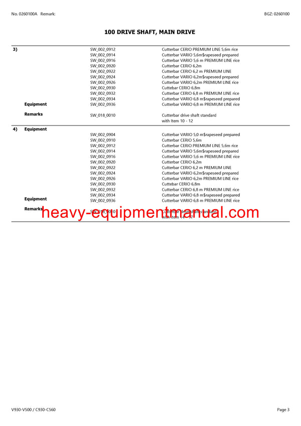 DOWNLOAD CLAAS V930-V500 / C930-C560 CUTTERBAR PARTS CATALOG MANUAL SN 52800011-52899999