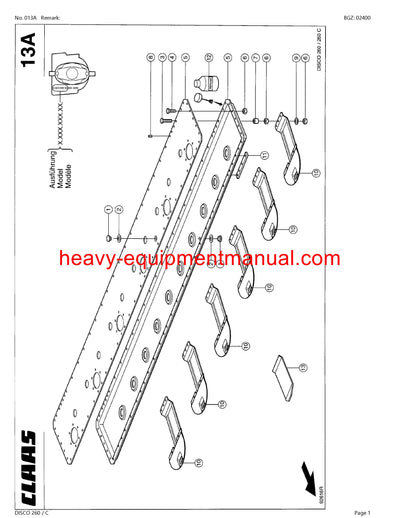 PDF Claas 260 C Disco Mower Parts Manual