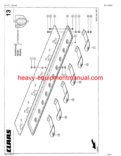 CLAAS DISCO 260 C MOWER PARTS CATALOG MANUAL SN 64301001-64399999