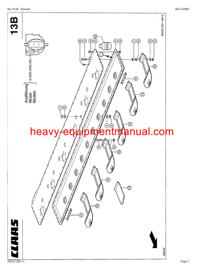 CLAAS DISCO 260 C MOWER PARTS CATALOG MANUAL SN 64201001-64299999