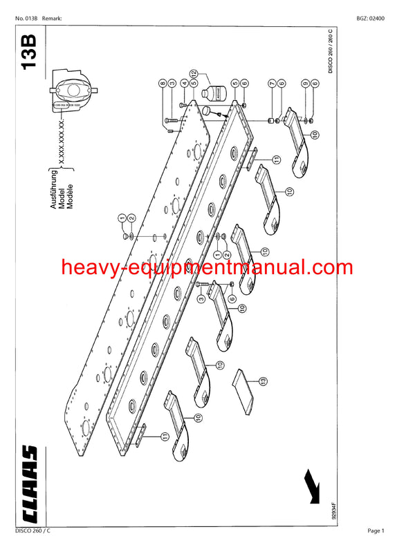 CLAAS DISCO 260 C MOWER PARTS CATALOG MANUAL SN 64201001-64299999