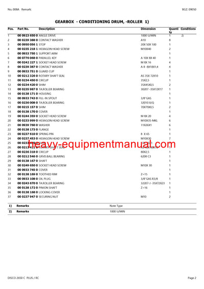 CLAAS DISCO 2650 C PLUS RC MOWER PARTS CATALOG MANUAL SN 62001001-62099999