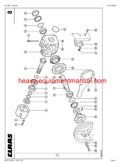 CLAAS DISCO 2650 C PLUS RC MOWER PARTS CATALOG MANUAL SN 62001001-62099999