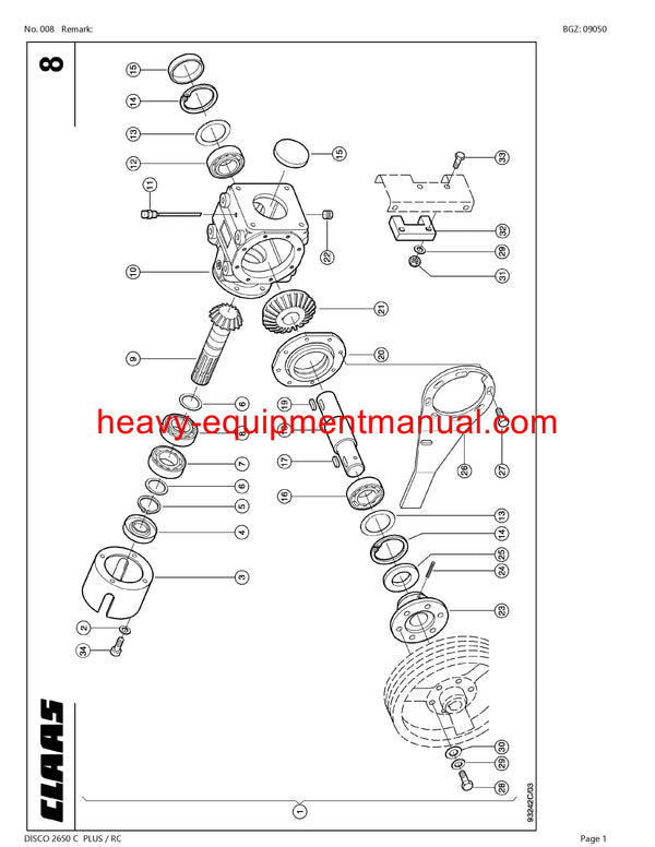 CLAAS DISCO 2650 C PLUS RC MOWER PARTS CATALOG MANUAL SN 62001001-62099999