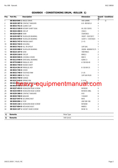 PDF Claas 2650 C RC Plus Disco Mower Parts Manual