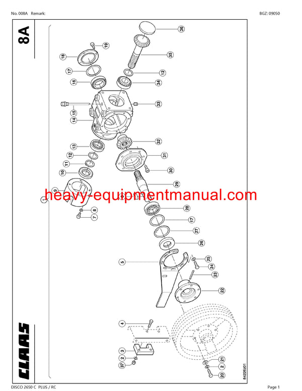 CLAAS DISCO 2650 C PLUS RC MOWER PARTS CATALOG MANUAL SN 62001001-62099999