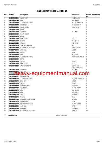 CLAAS DISCO 2650 PLUS MOWER PARTS CATALOG MANUAL SN 63701001-63799999