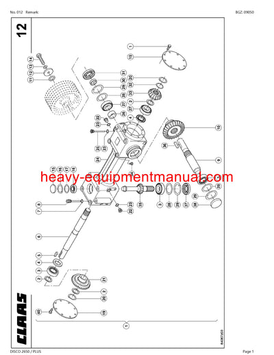 CLAAS DISCO 2650 PLUS MOWER PARTS CATALOG MANUAL SN 63701001-63799999