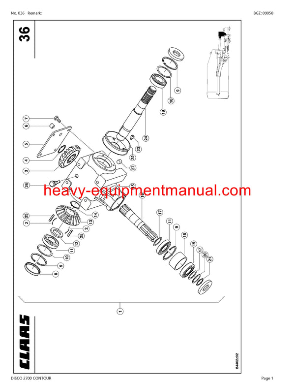 CLAAS DISCO 2700 CONTOUR MOWER PARTS CATALOG MANUAL SN 61701001-61799999